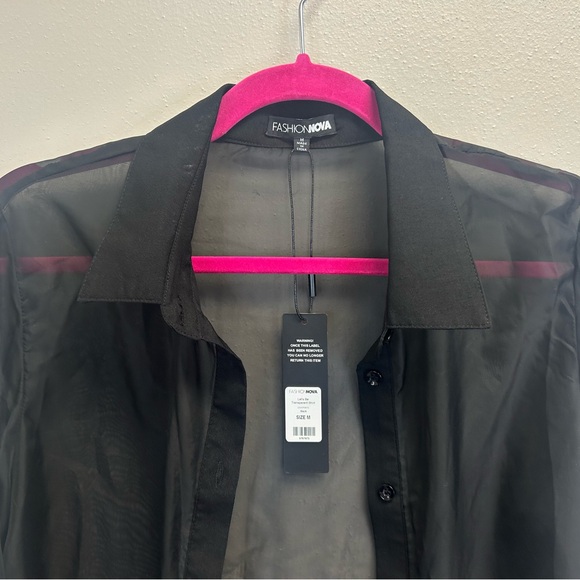 Fashion Nova M Black Sheer Blouse NWT Goth Whimsy Ethereal Vampire Sexy Grunge - Picture 3 of 11